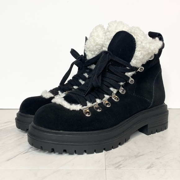 New! Steve Madden Resa Faux Shearling Lace Up Boot 6 - Picture 1 of 14